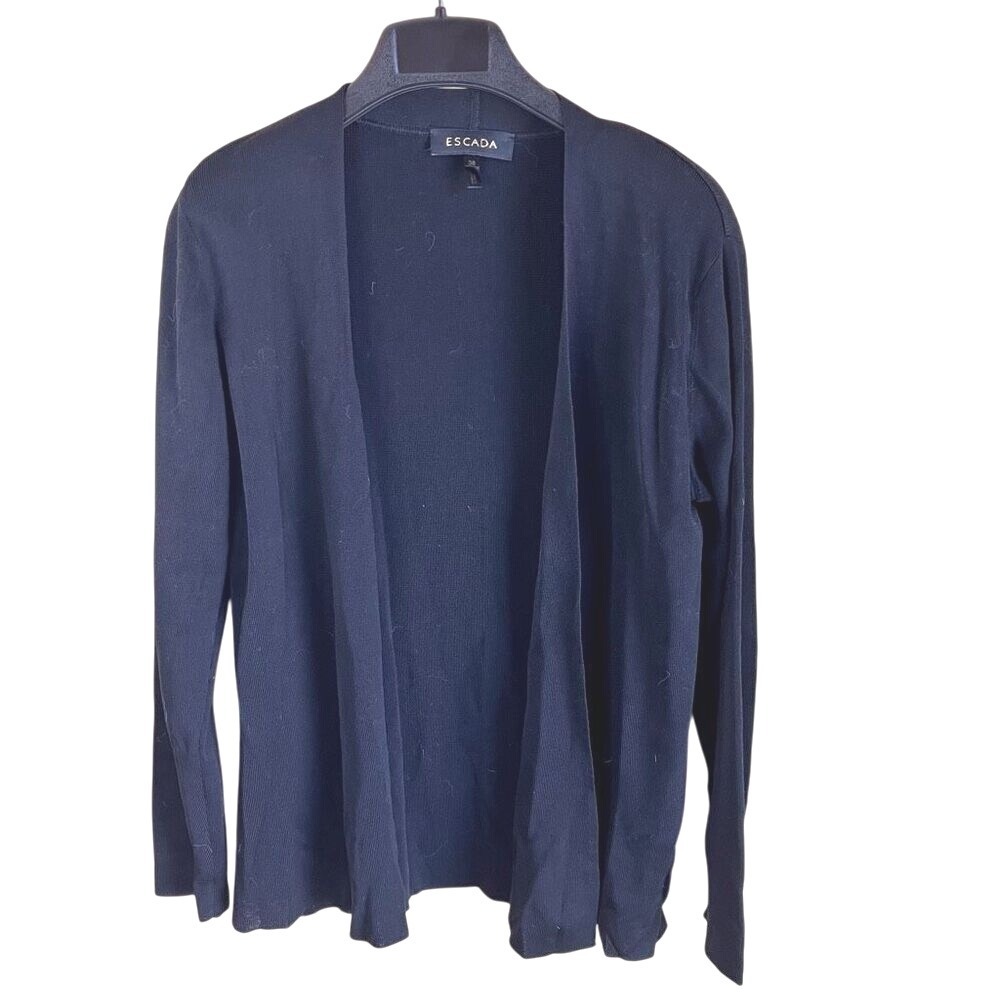 Escada Womens Black Long Sleeve Knit Cardigan Shoulder Pads Size 8‎ Medium